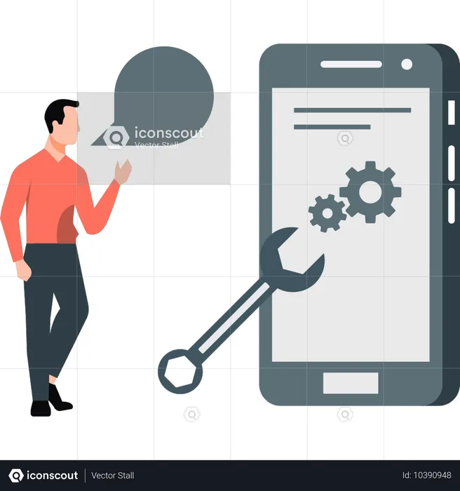 Un garçon explique l'application de configuration mobile  Illustration