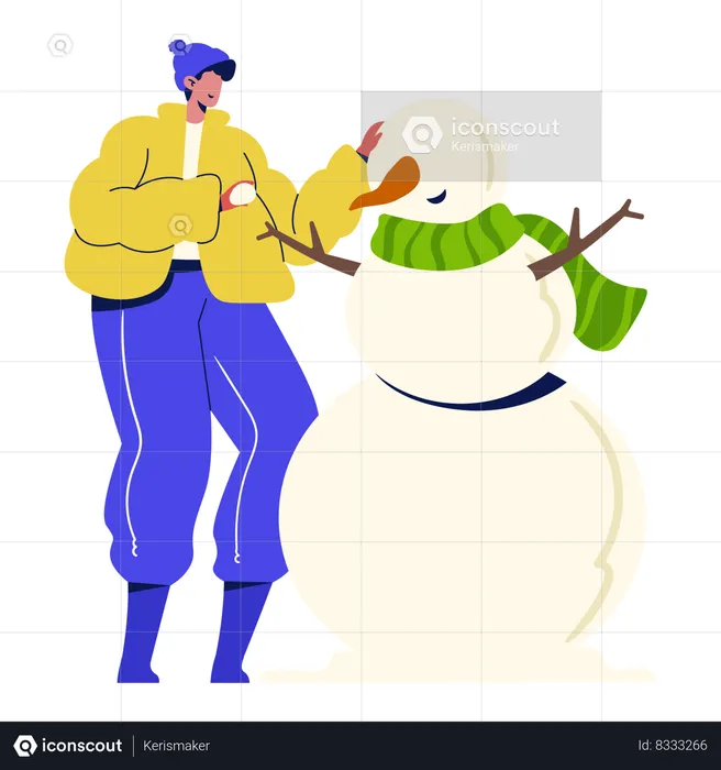 Garçon faisant un bonhomme de neige  Illustration