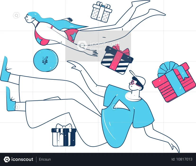 Garçon faisant des achats de cadeaux en ligne  Illustration