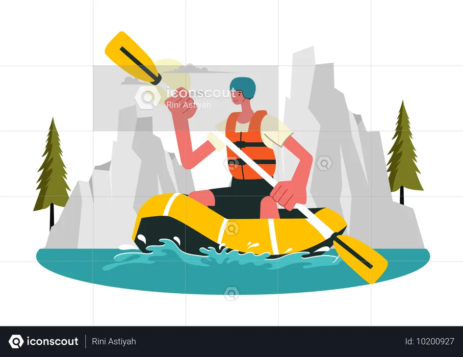 Garçon faisant du rafting lors d'une activité de plein air  Illustration