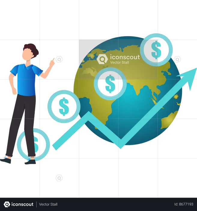 Garçon faisant une analyse financière mondiale  Illustration