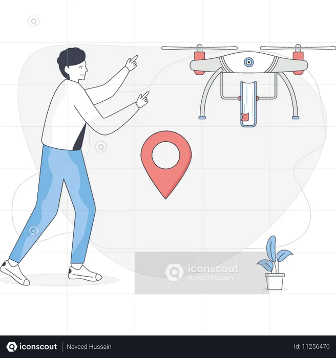 Garçon effectuant une livraison avec un drone  Illustration