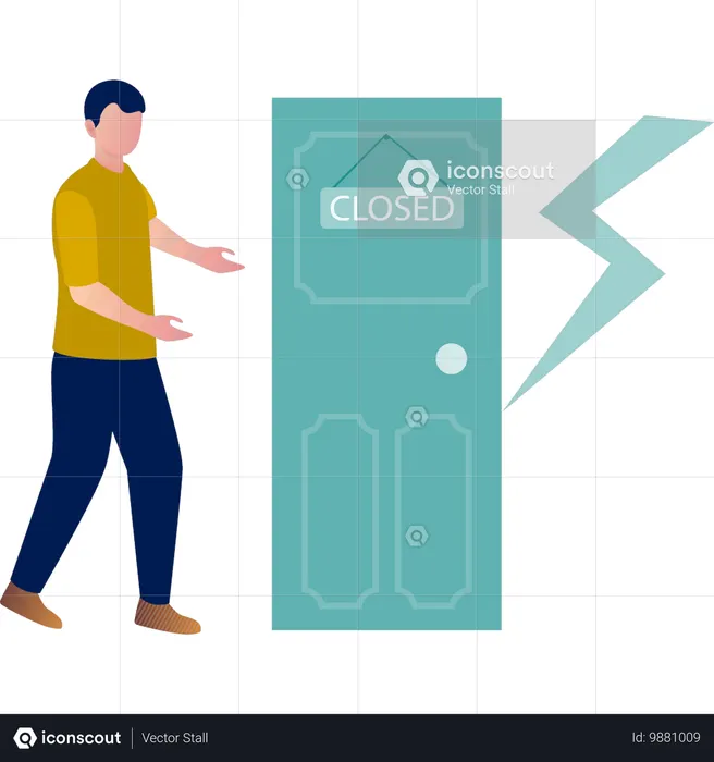 Garçon fermé la porte de la salle d'électricité  Illustration