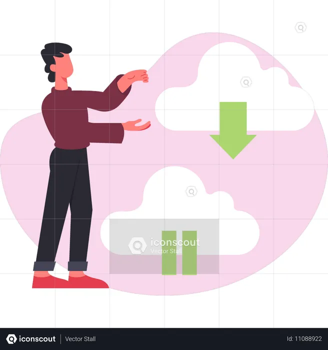 Garçon gérant des données cloud  Illustration