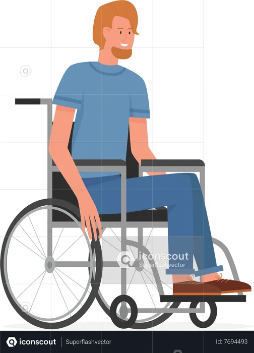 Garçon handicapé assis sur un fauteuil roulant  Illustration