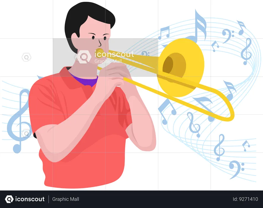 Garçon jouant du trombone  Illustration