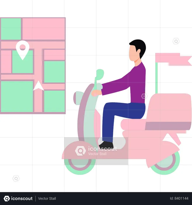 Garçon livrant un colis sur un scooter  Illustration