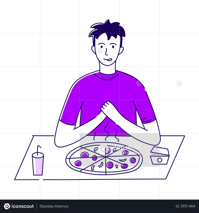 Garçon mangeant de la pizza  Illustration