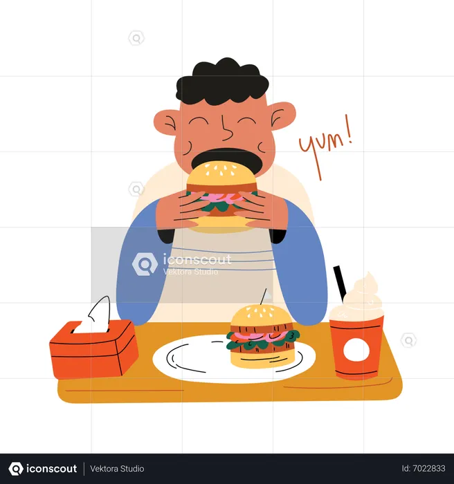 Le garçon mange un hamburger  Illustration