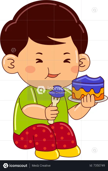 Garçon mangeant un gâteau  Illustration