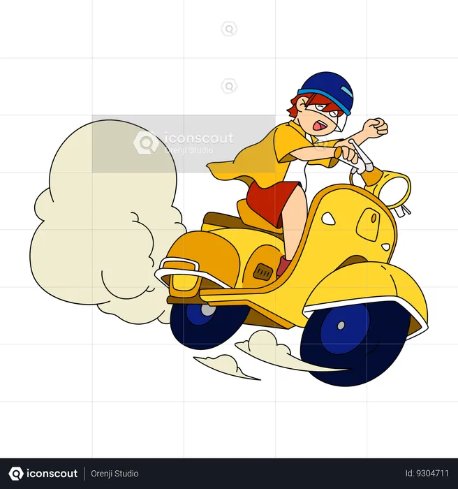 Garçon monté sur un scooter  Illustration