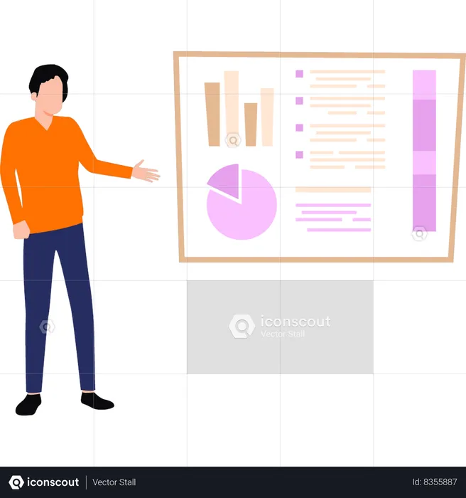 Garçon montrant un graphique de diagramme d'affaires  Illustration