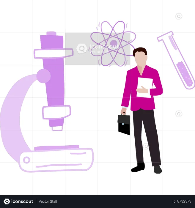 Garçon montrant le microscope  Illustration