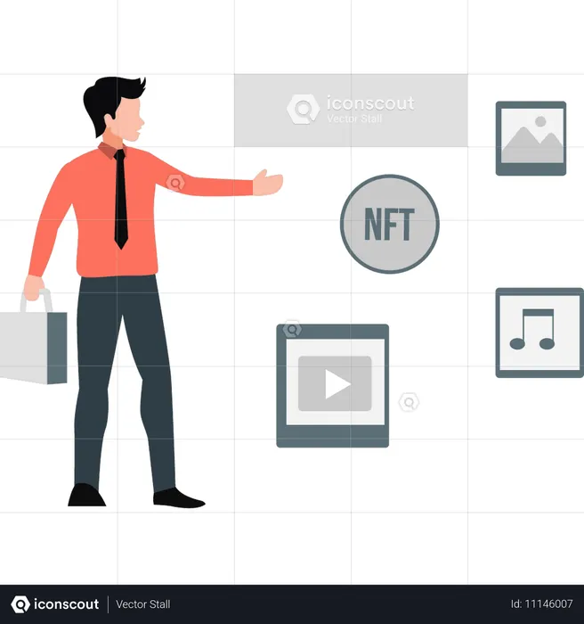 Un garçon montre le processus d'extraction de NFT  Illustration