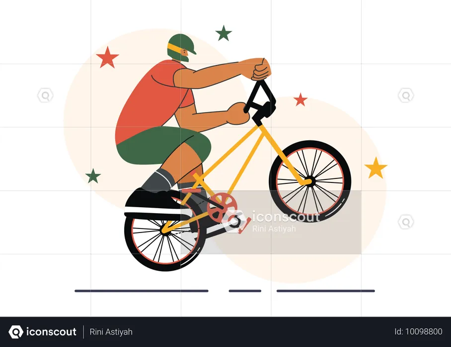 Un garçon fait une cascade en utilisant un vélo BMX  Illustration