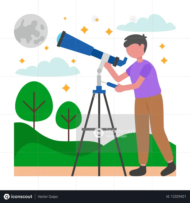 Garçon observant les étoiles  Illustration