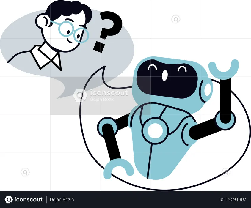 Un garçon parle à un agent d'IA  Illustration