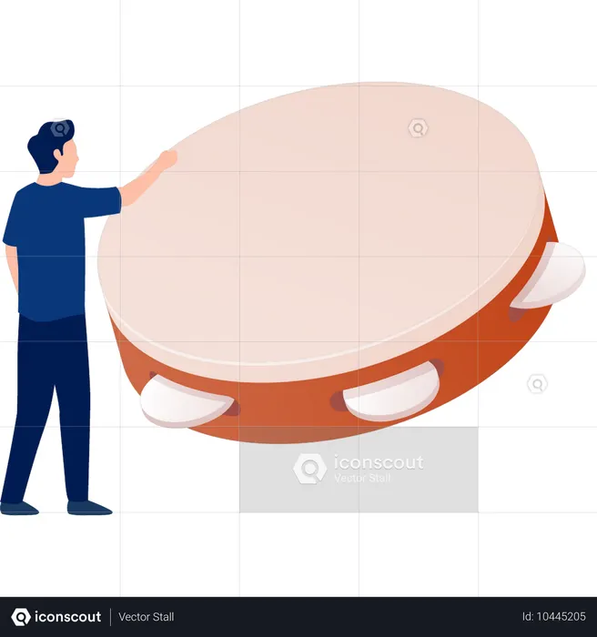 Garçon parlant de musique de tambourin  Illustration
