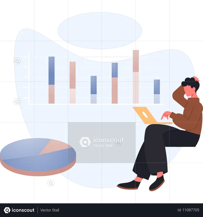 Garçon pensant à l'analyse de la croissance  Illustration