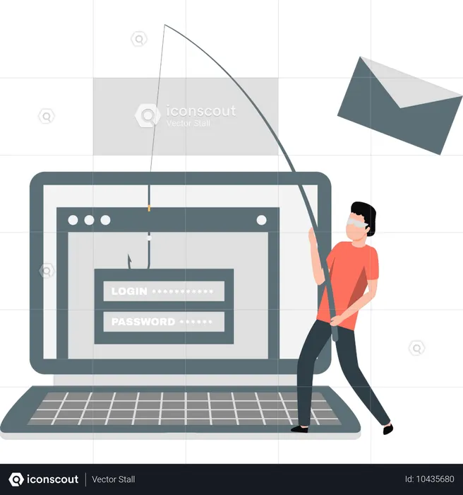 Un garçon pirate la sécurité des données en ligne sur un ordinateur portable  Illustration