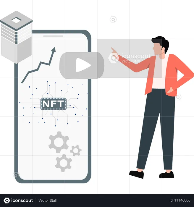 Garçon montrant une vidéo de réseautage NFT  Illustration