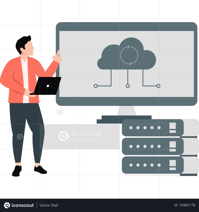 Garçon pointant un nuage réseau  Illustration