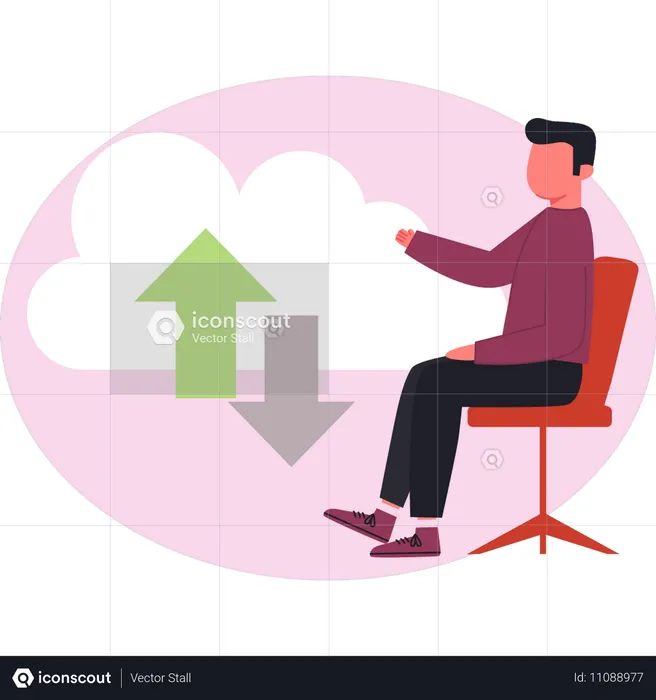 Garçon pointant le nuage pour transférer des données  Illustration