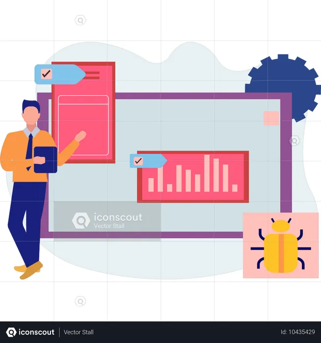 Garçon pointant vers des données graphiques  Illustration