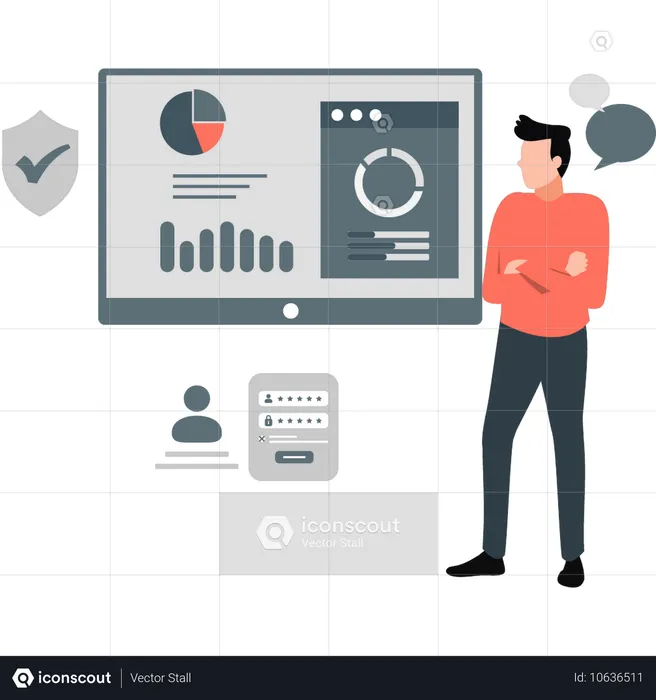 Garçon posant des questions sur la stratégie commerciale  Illustration