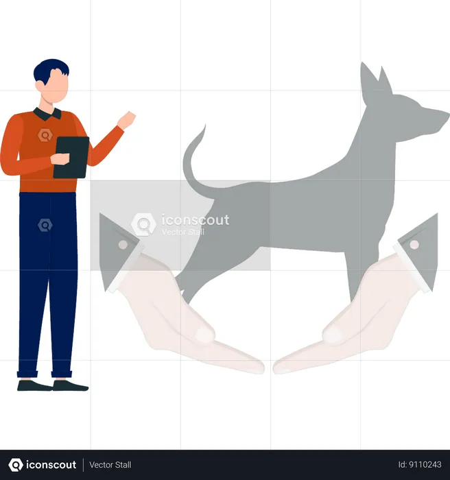 Un garçon s'occupe d'un chien  Illustration