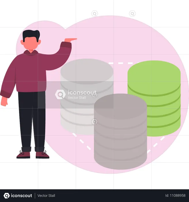 Garçon présentant une base de données  Illustration