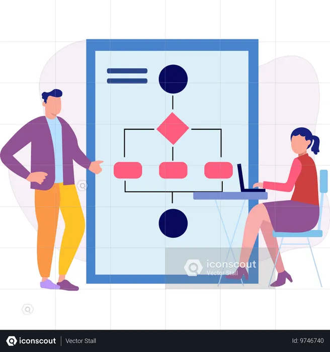 Garçon présentant un diagramme à la fille  Illustration