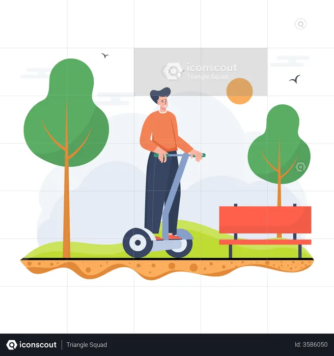 Garçon appréciant le tour en hoverboard  Illustration