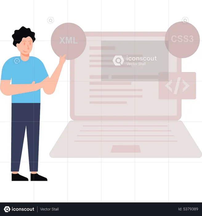 Garçon programmant XML et CSS  Illustration
