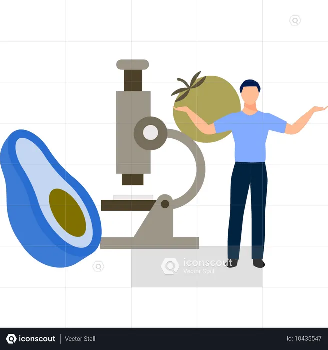 Garçon faisant des recherches au microscope  Illustration