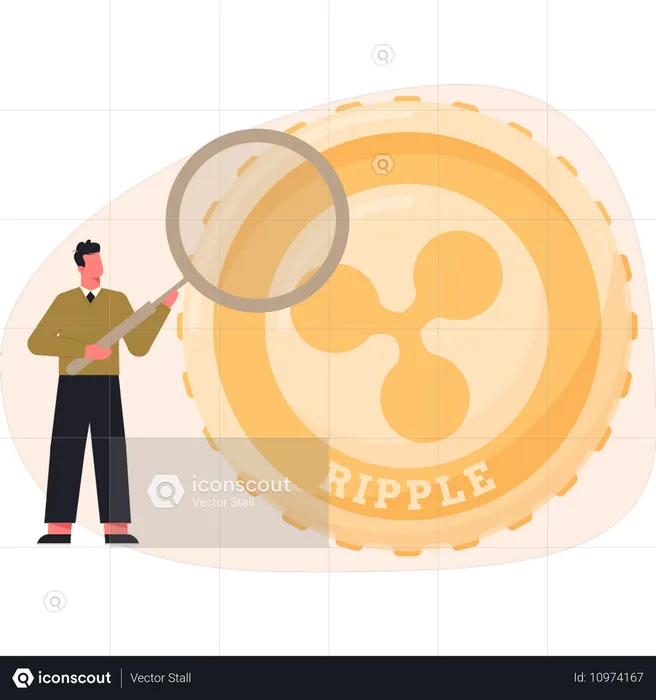 Un garçon cherche une pièce de monnaie Ripple  Illustration