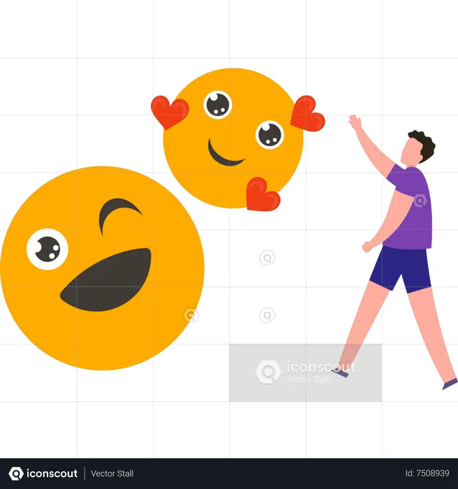 Garçon regardant des emojis Emoji Illustration