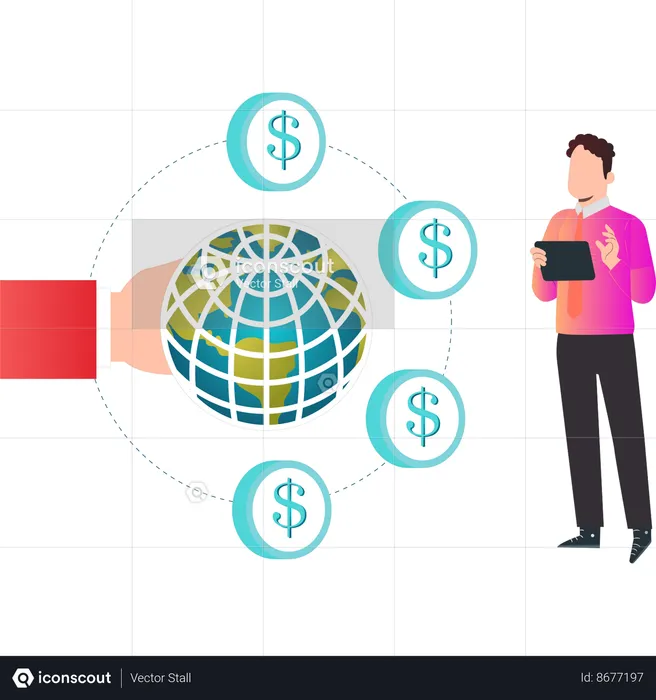 Garçon regardant la finance mondiale  Illustration