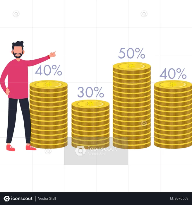 Garçon regardant le graphique du revenu de l'entreprise  Illustration