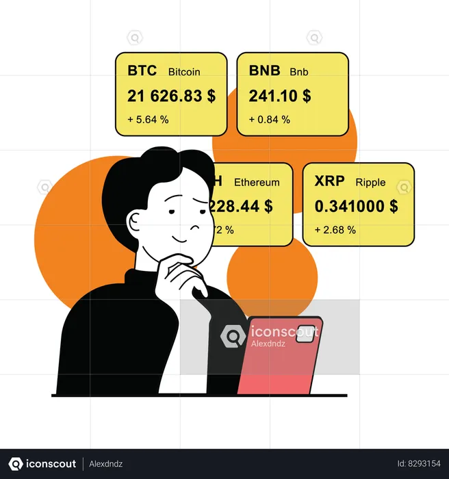 Garçon regardant les prix de la cryptographie  Illustration