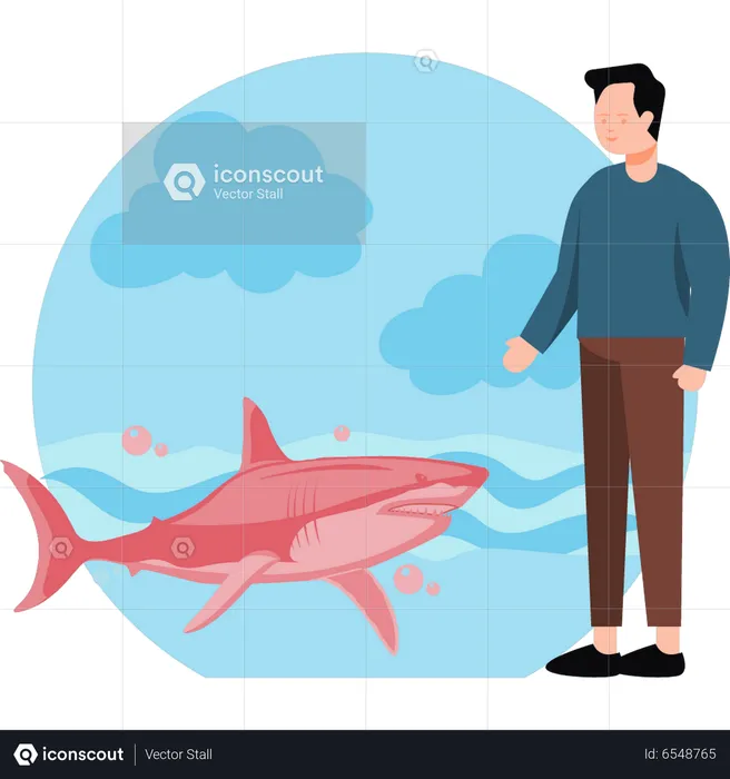 Garçon regardant une baleine en mer  Illustration