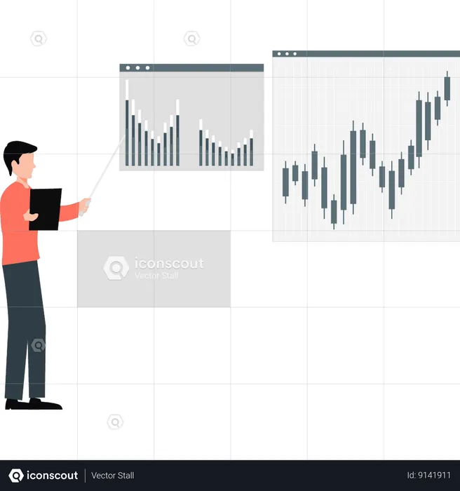 Le garçon regarde le graphique de chandelier d'affaires  Illustration