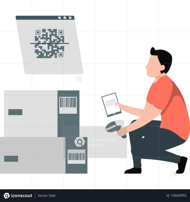 Garçon scannant le code qr  Illustration