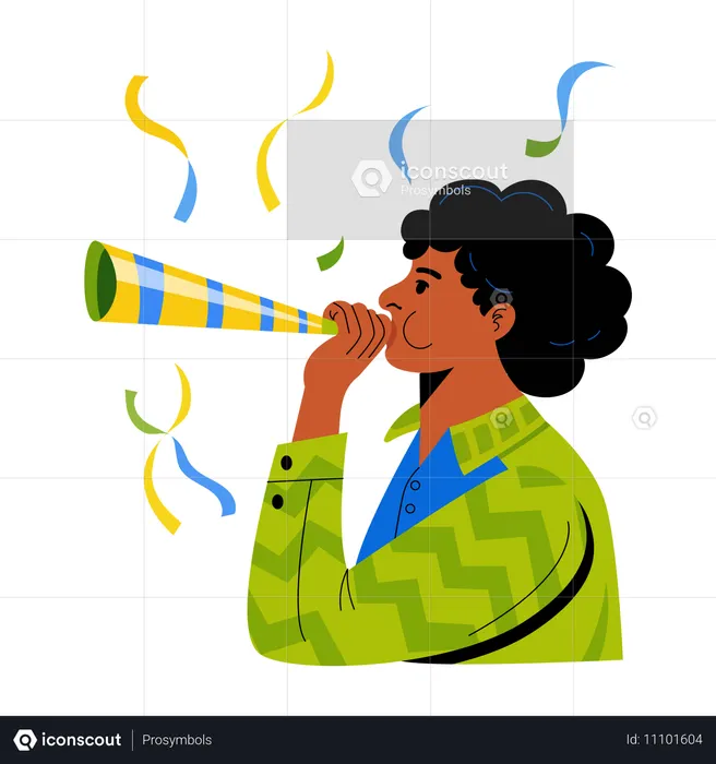 Garçon soufflant dans une corne de fête  Illustration