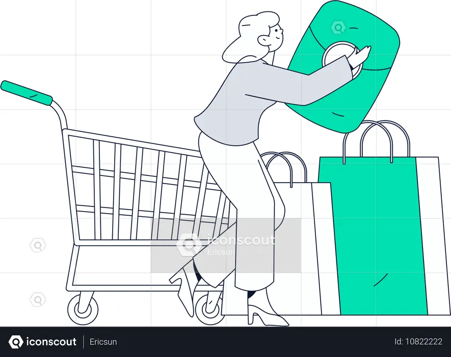 Garçon tenant une boîte cadeau tout en faisant des achats en ligne  Illustration