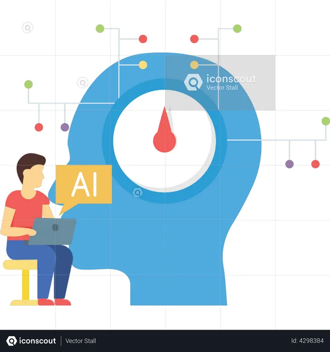 Garçon travaillant sur la technologie artificielle  Illustration