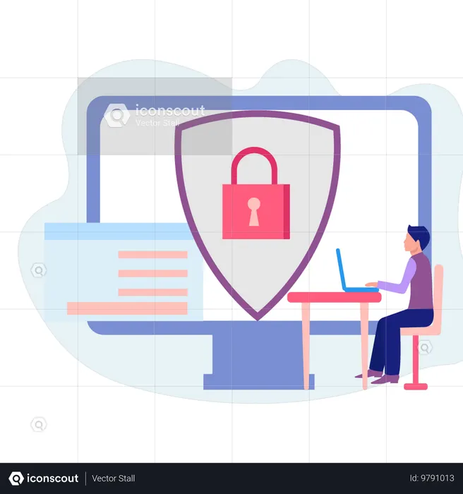 Garçon travaillant sur le système de sécurité  Illustration