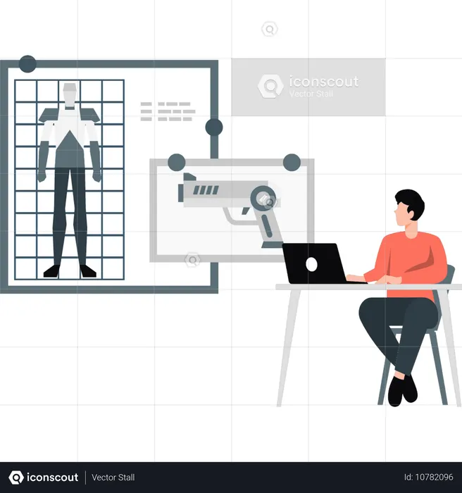 Garçon travaillant sur un robot artificiel  Illustration