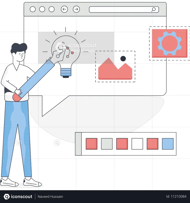 Le garçon travaille sur la conception et le développement de sites Web  Illustration