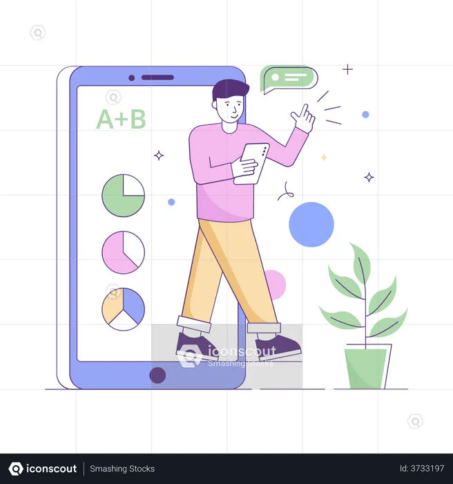 Garçon utilisant une application mobile d’éducation  Illustration